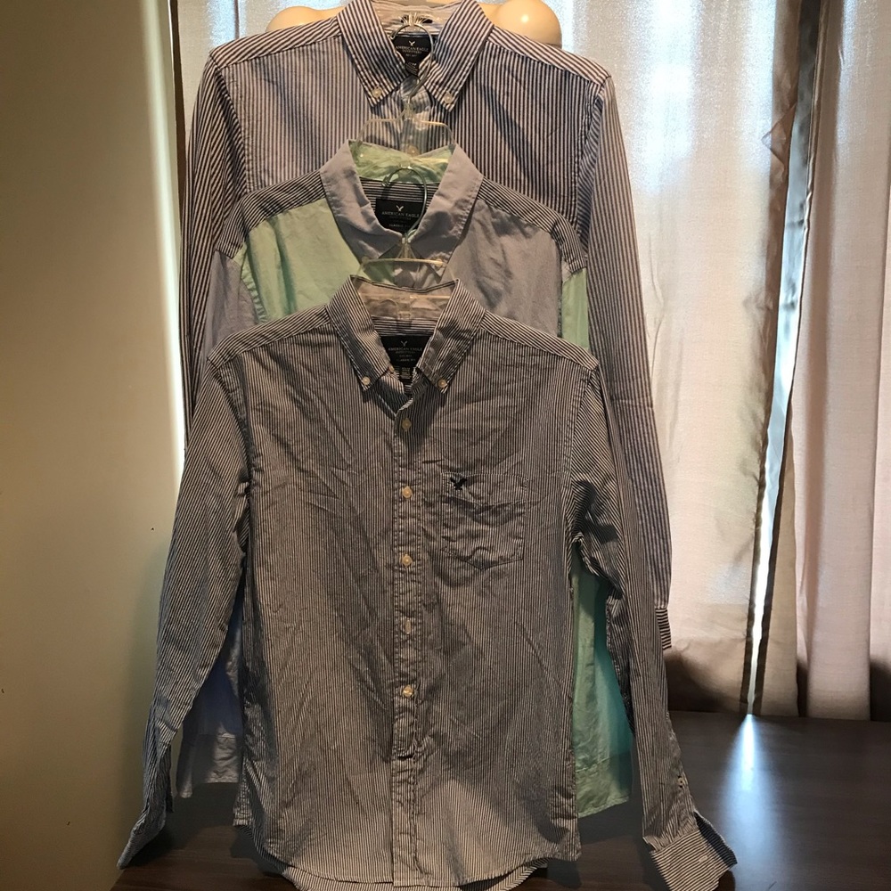 3 American Eagle long sleeve button down shirts